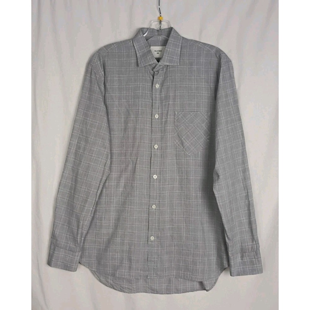 Billy Reid Shirt Men's Gray WindowPane Plaid Long Sleeve Sz 15.5 Medium Italy